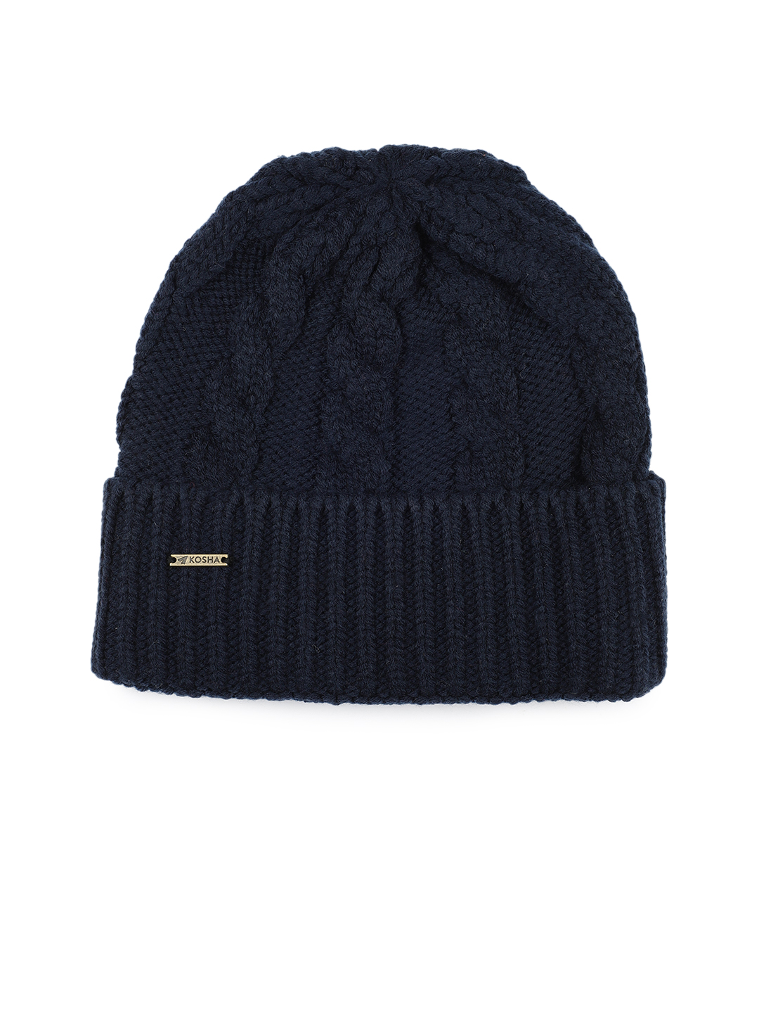 Navy Blue Acrylic Wool Cable Knit Winter Beanie | Men